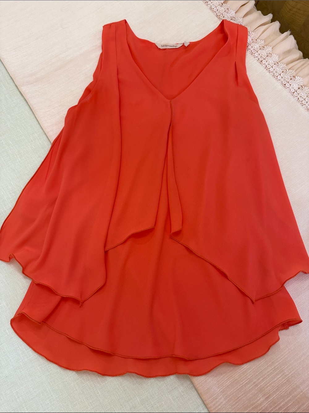 Soft Surroundings Women's Orange Layered V-Neck Sleeveless Top